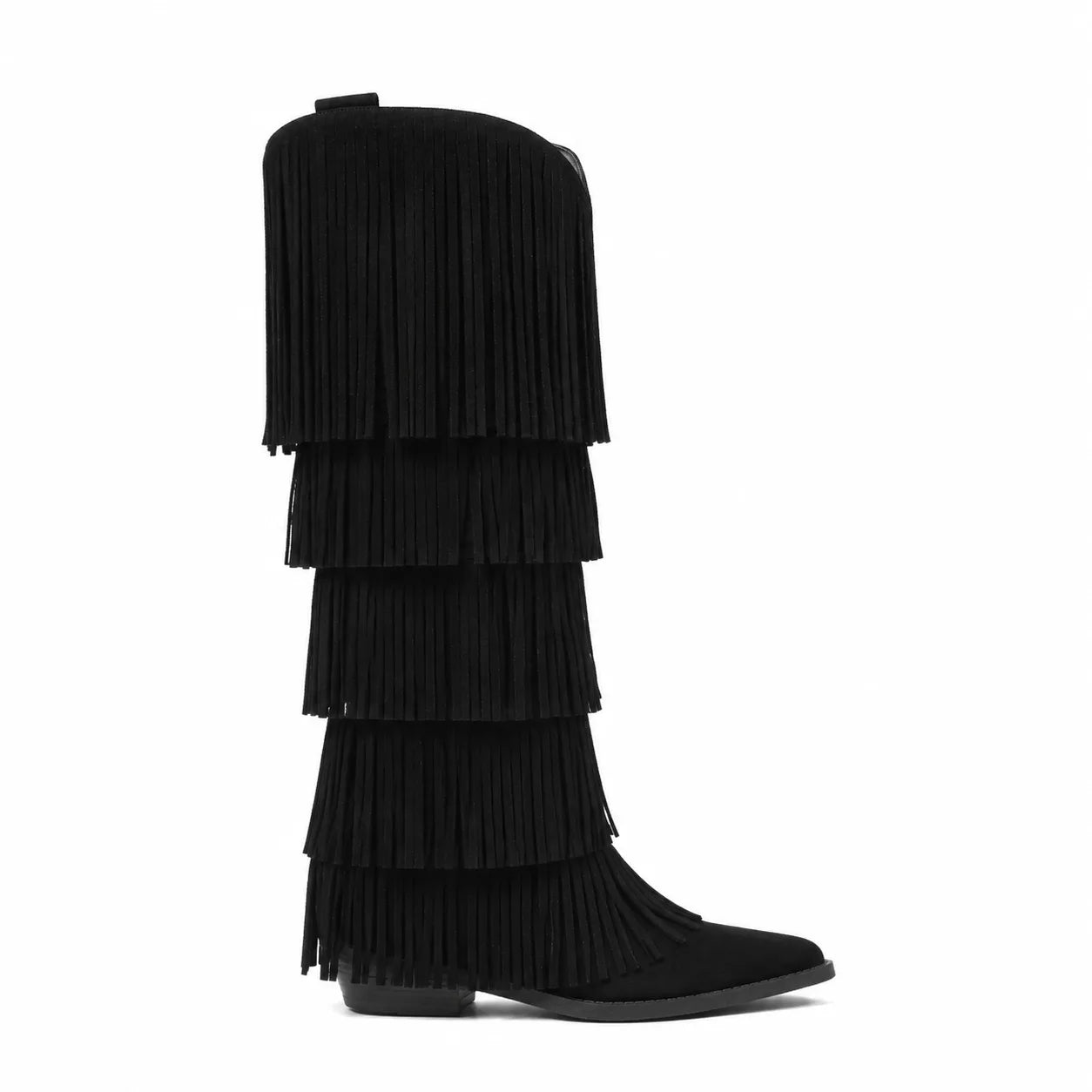 Deep Black Deia Suede Block-Heel Boots side view