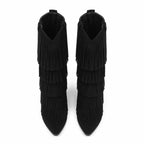Deep Black Deia Suede Block-Heel Boots top view