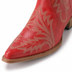 Deep Red Soller Leather Mid-Heel Boots close-up detail