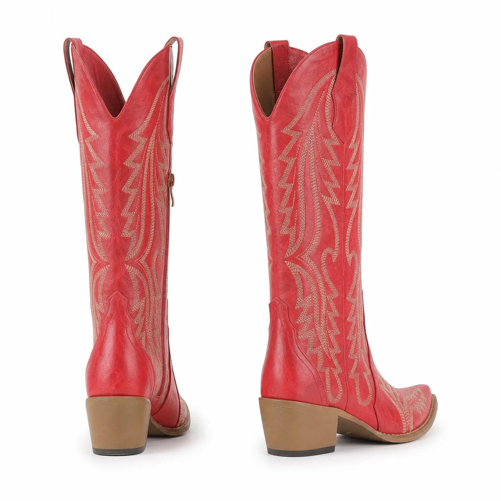 Deep Red Soller Leather Mid-Heel Boots heel detail