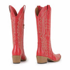 Deep Red Soller Leather Mid-Heel Boots heel detail