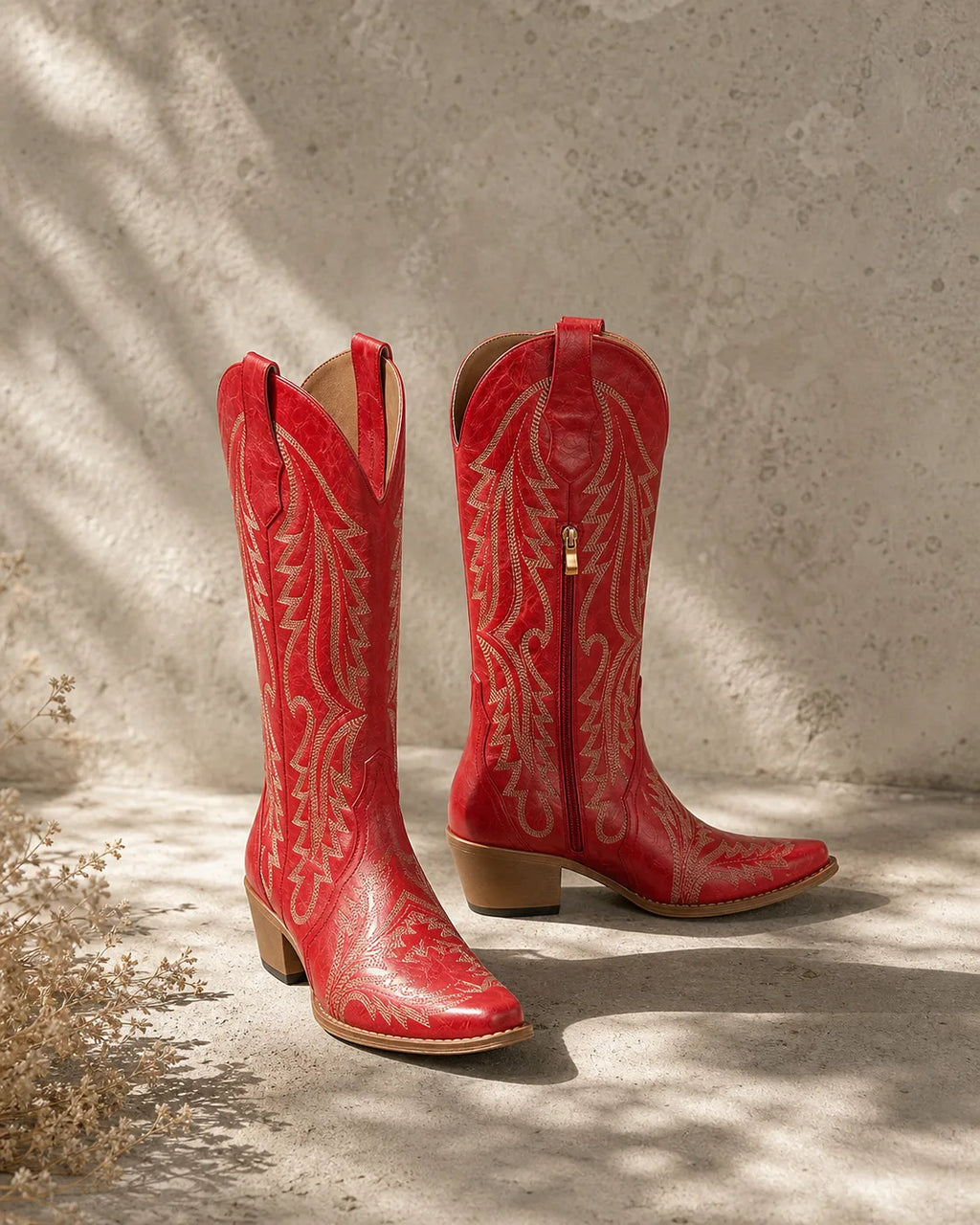 Deep Red Soller Leather Mid-Heel Boots styled scene