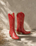 Deep Red Soller Leather Mid-Heel Boots styled scene