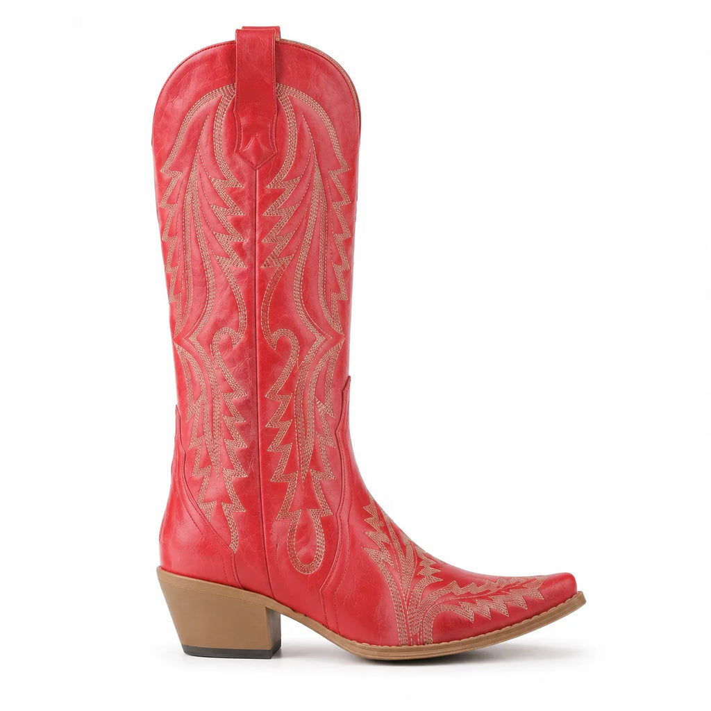 Deep Red Soller Leather Mid-Heel Boots side view