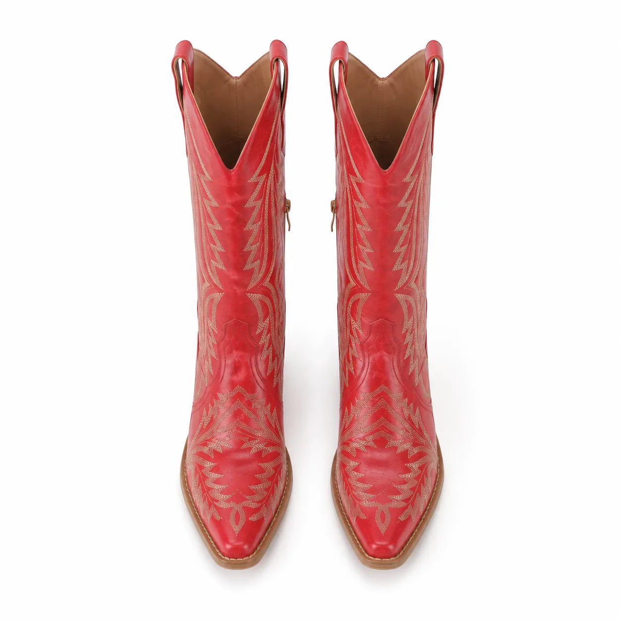 Deep Red Soller Leather Mid-Heel Boots top view