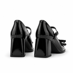 Deep Black Cassia Leather Square-Heel Pumps heel detail