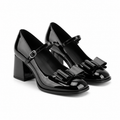 Deep Black Cassia Leather Square-Heel Pumps