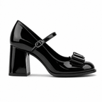 Deep Black Cassia Leather Square-Heel Pumps side view