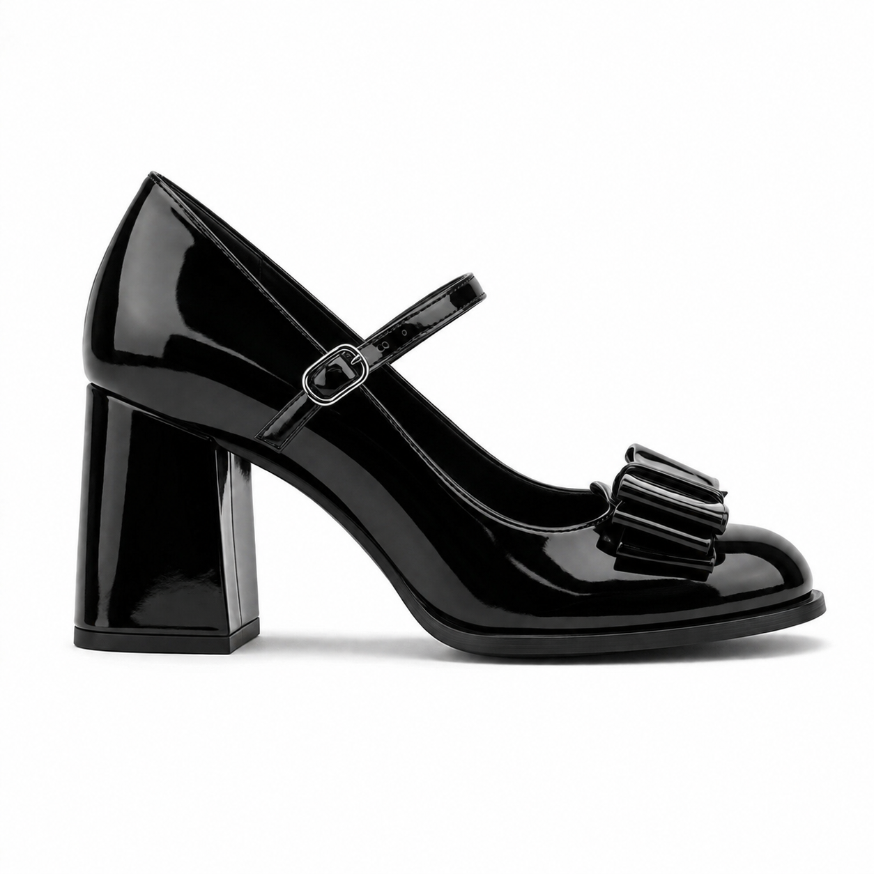 Deep Black Cassia Leather Square-Heel Pumps side view