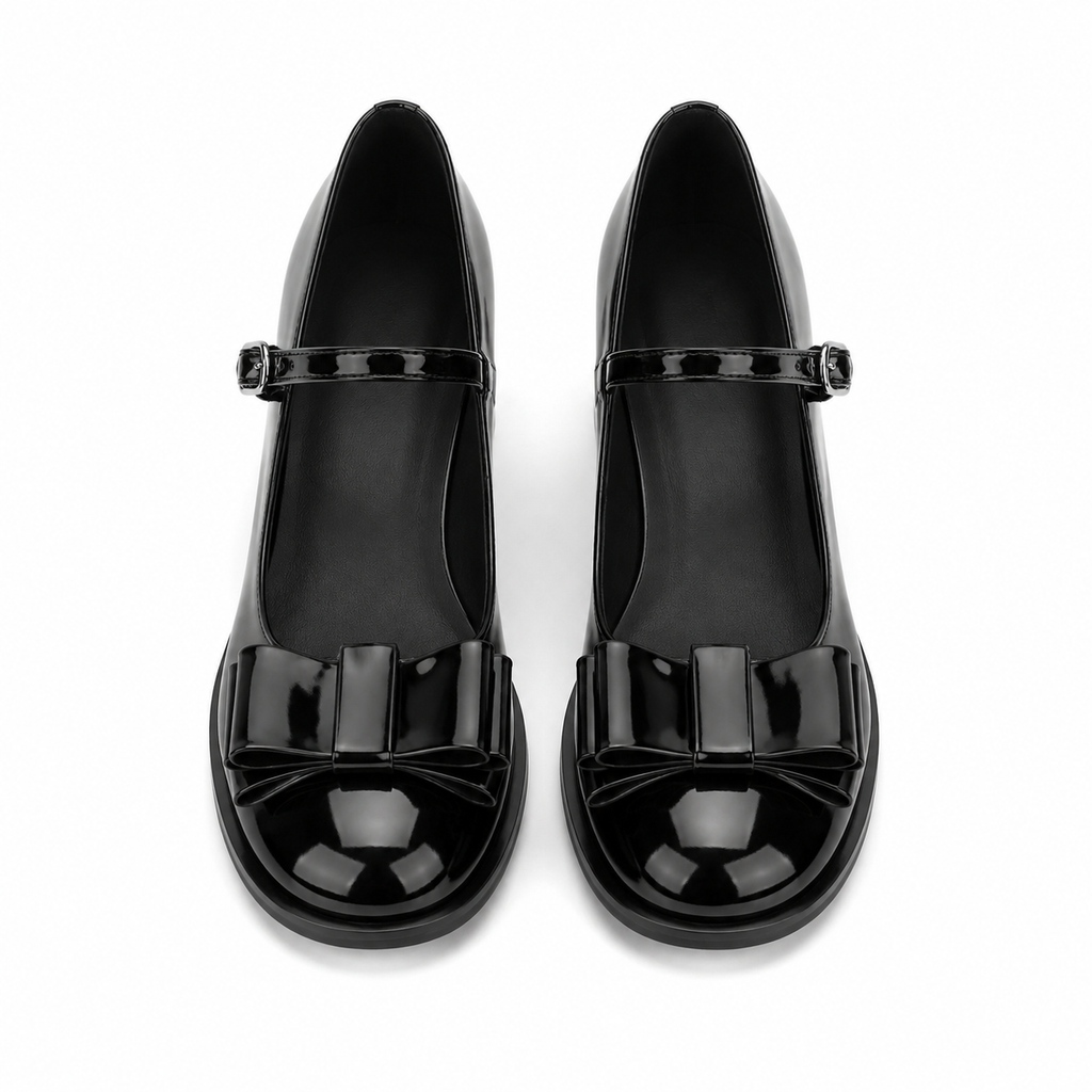 Deep Black Cassia Leather Square-Heel Pumps top view