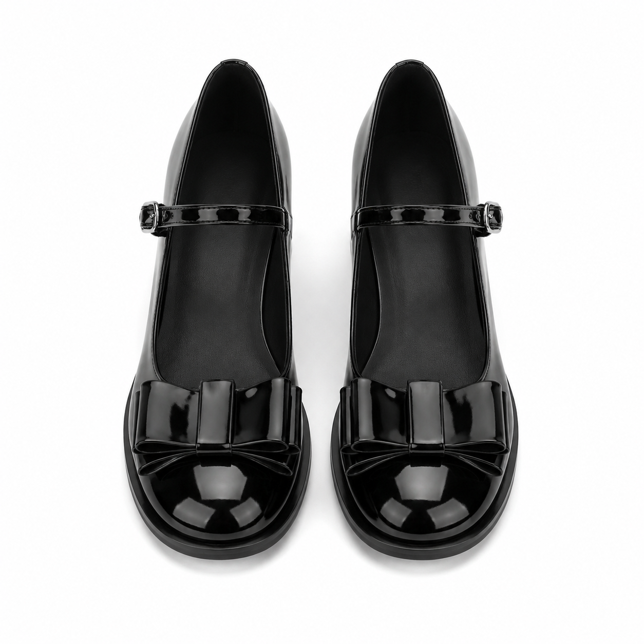 Deep Black Cassia Leather Square-Heel Pumps top view