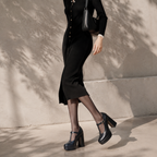 Deep Black Clelia Microfiber Wedge Sandals lifestyle scene