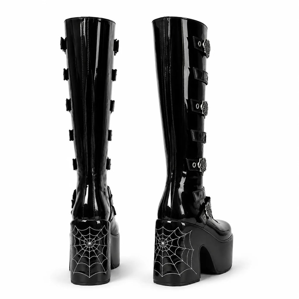 Black Patent Bonassola Buckle Platform Boots heel detail