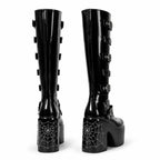 Black Patent Bonassola Buckle Platform Boots heel detail