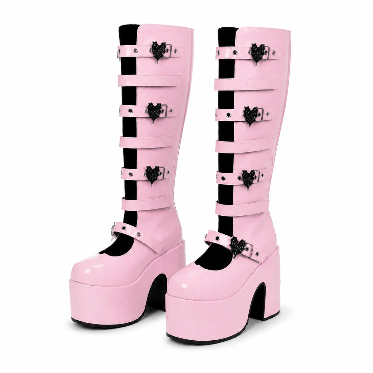 Rose Patent Bonassola Buckle Platform Boots