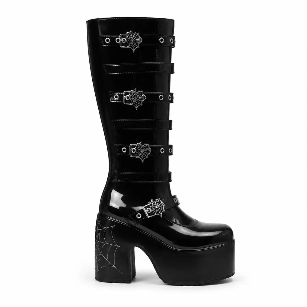 Black Patent Bonassola Buckle Platform Boots side view