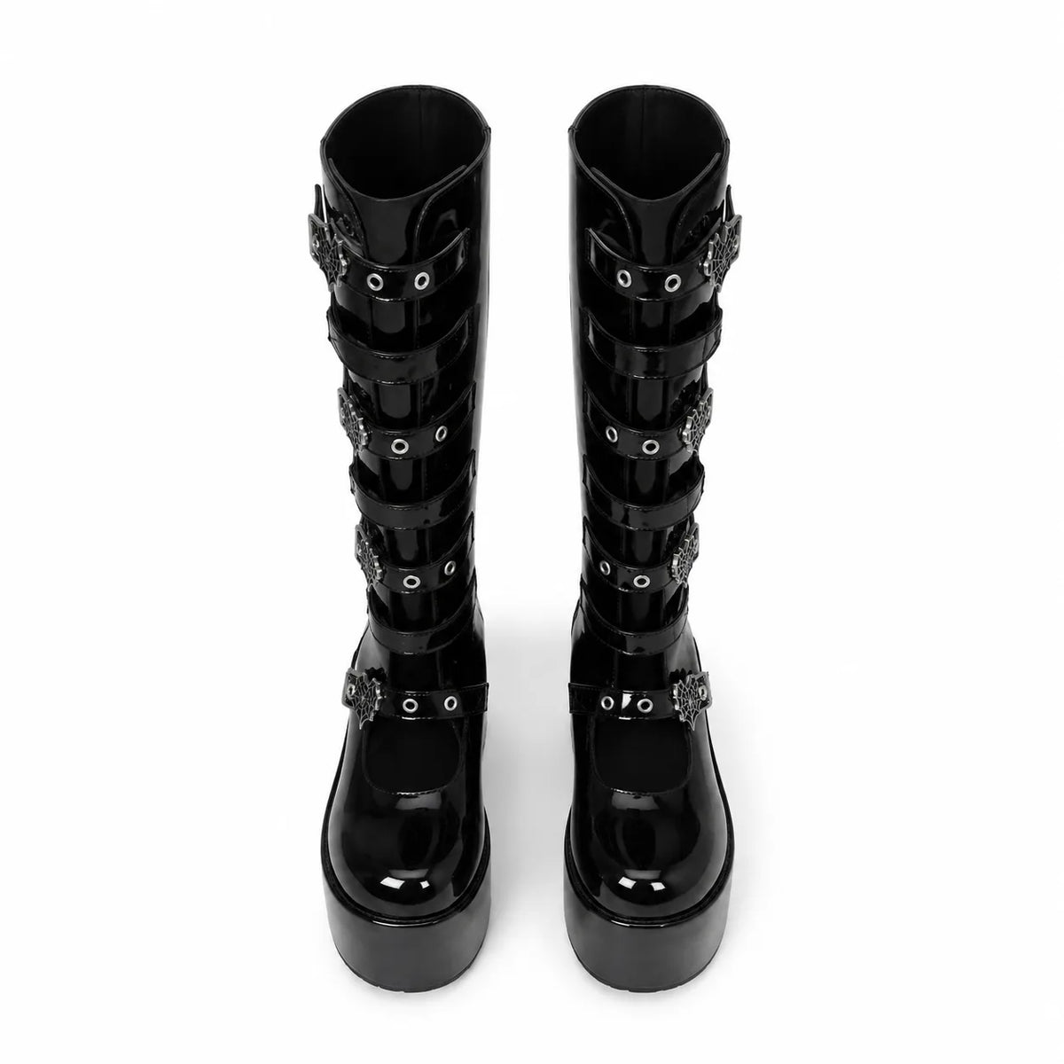 Black Patent Bonassola Buckle Platform Boots top view