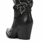 Deep Black Tossa Embroidered Leather Boots close-up detail