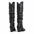 Deep Black Tossa Embroidered Leather Boots heel detail
