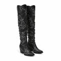 Deep Black Tossa Embroidered Leather Boots