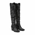 Deep Black Tossa Embroidered Leather Boots