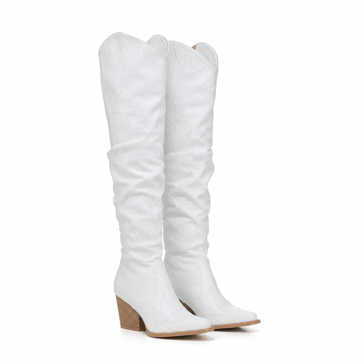 Cream Ivory Tossa Embroidered Leather Boots