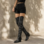Deep Black Tossa Embroidered Leather Boots lifestyle scene