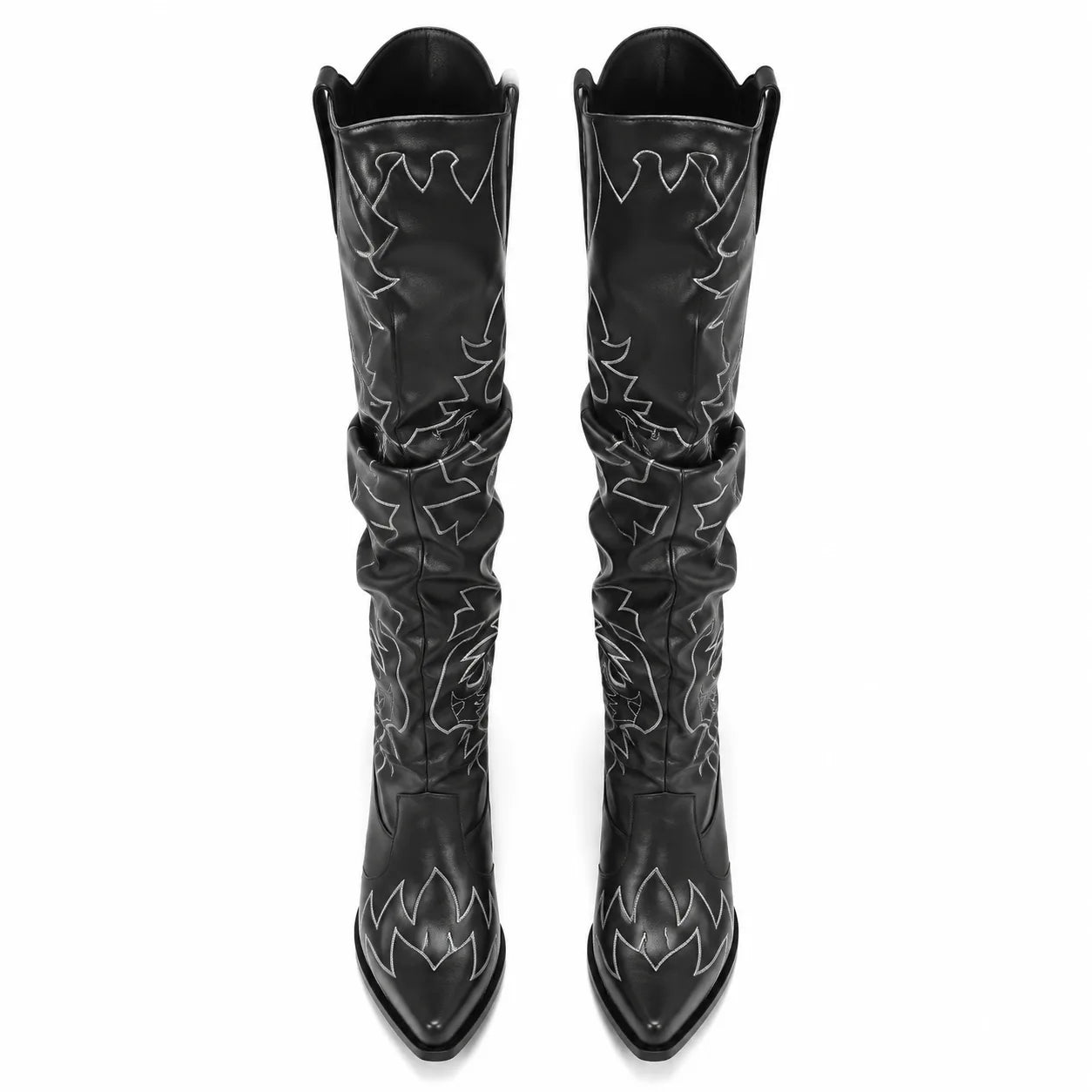 Deep Black Tossa Embroidered Leather Boots top view