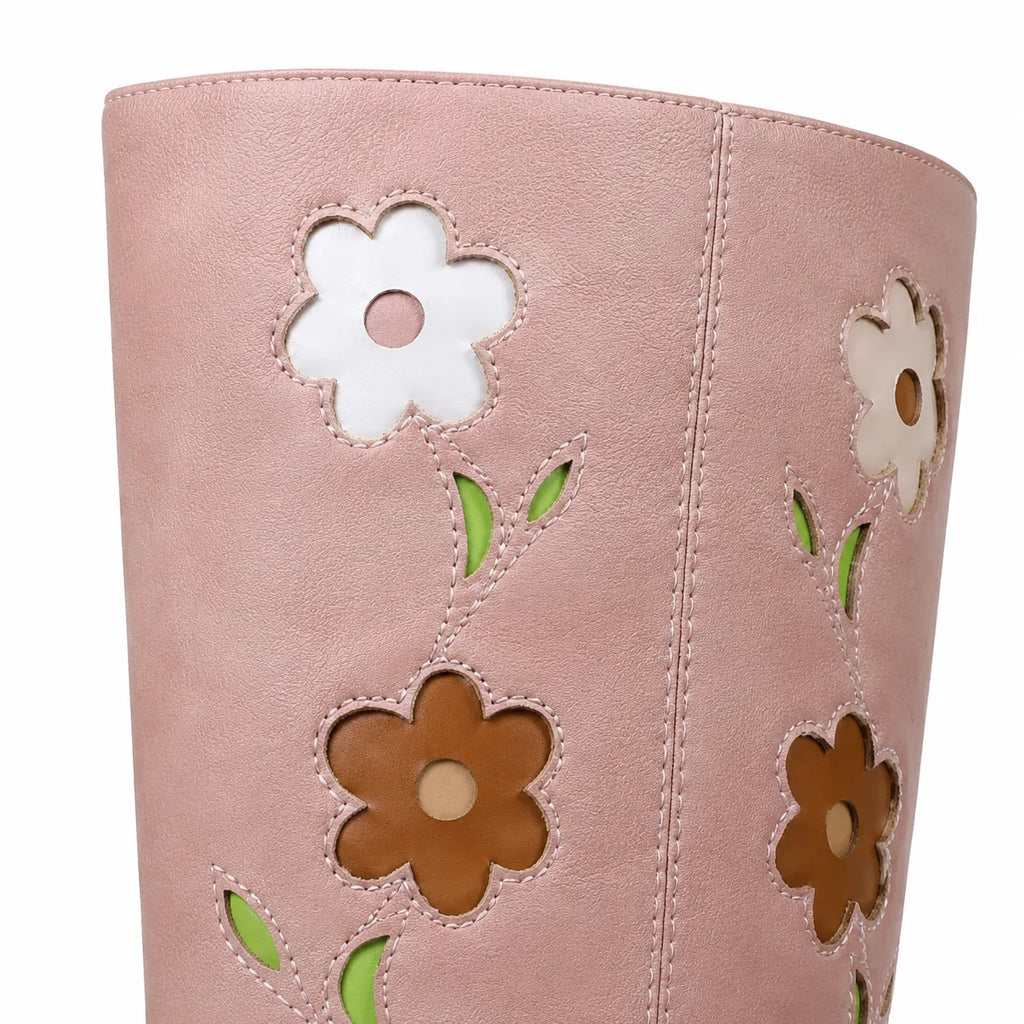 Dusty Rose Cadaques Leather Knee-High Boots close-up detail