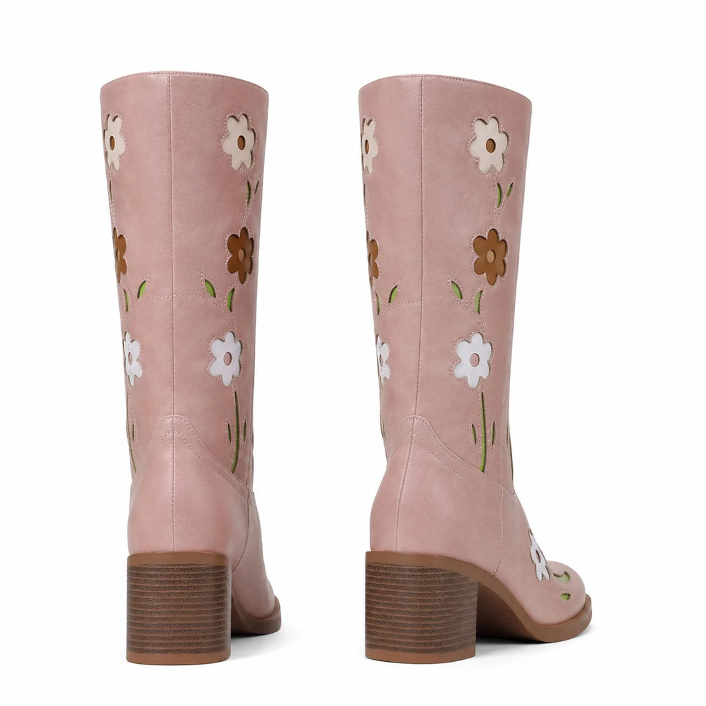 Dusty Rose Cadaques Leather Knee-High Boots heel detail