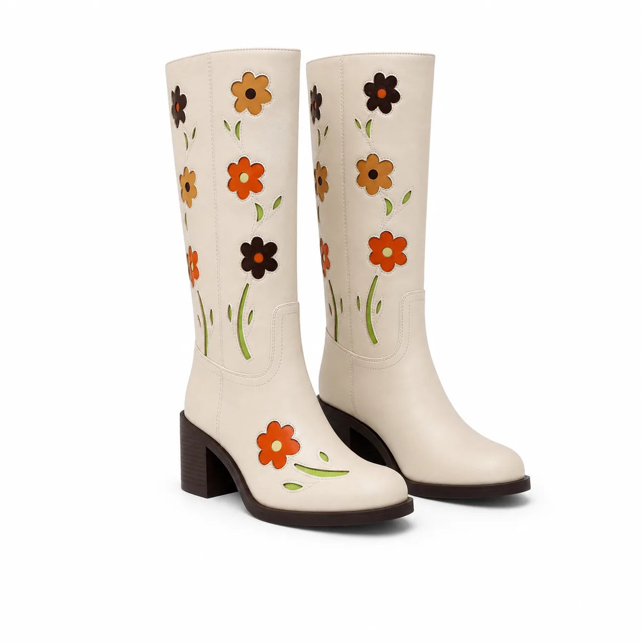 Warm Beige Cadaques Leather Knee-High Boots