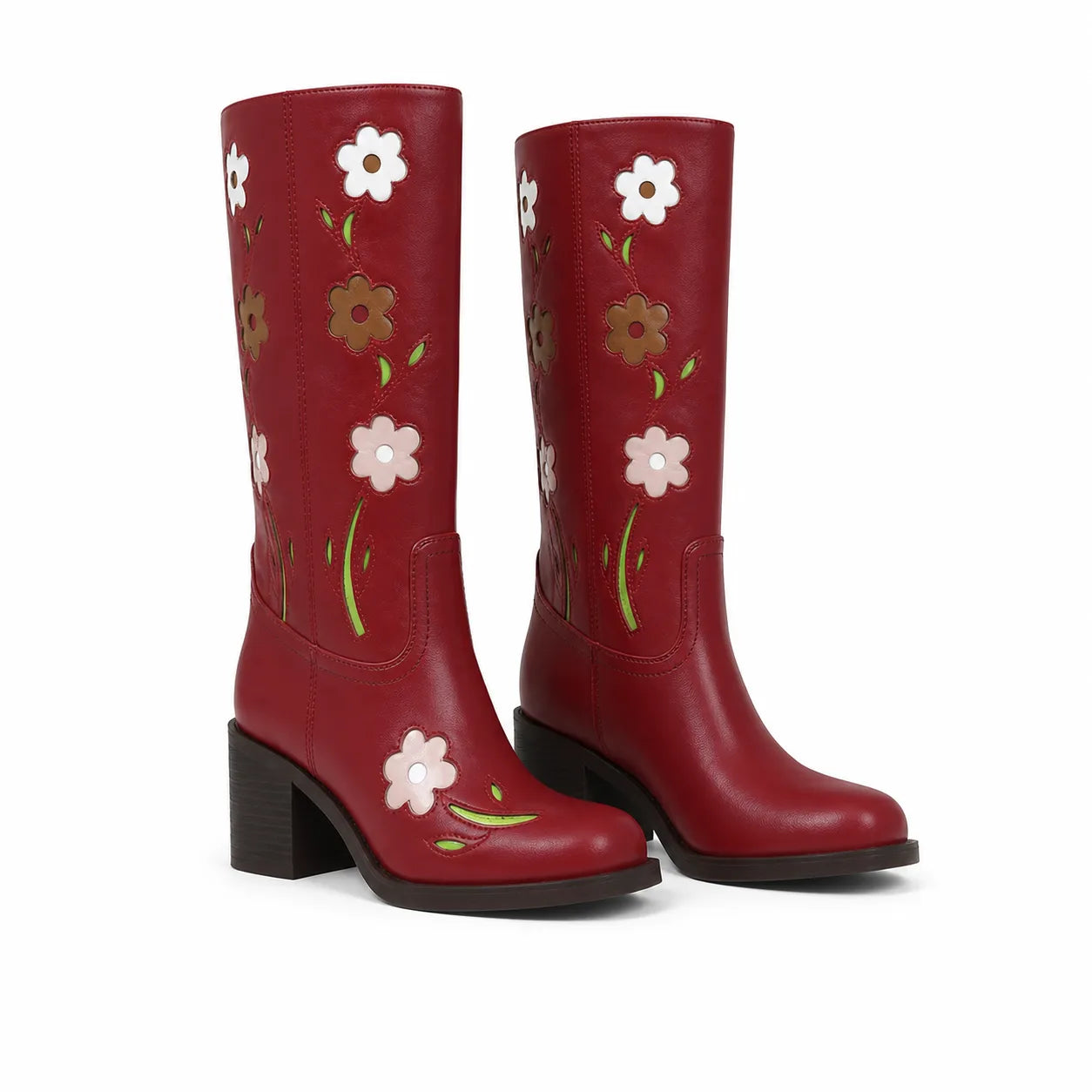 Deep Red Cadaques Leather Knee-High Boots