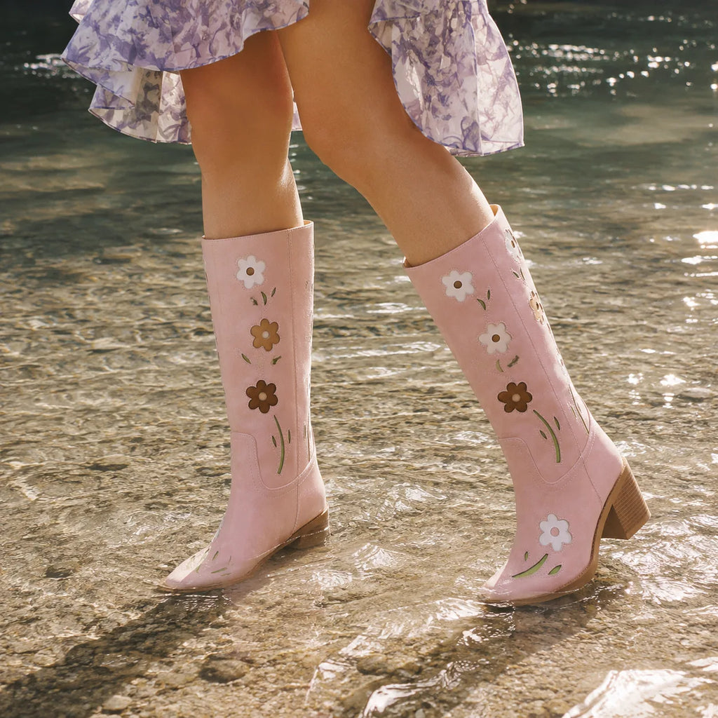 Dusty Rose Cadaques Leather Knee-High Boots on-foot view