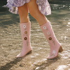Dusty Rose Cadaques Leather Knee-High Boots on-foot view