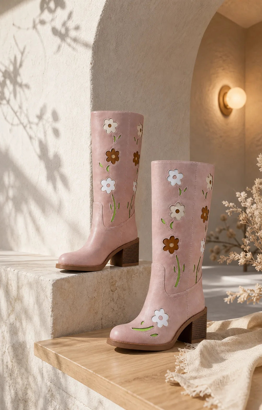 Dusty Rose Cadaques Leather Knee-High Boots styled scene
