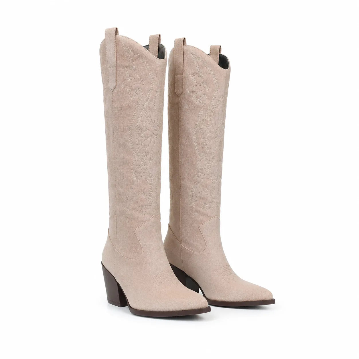 Khaki Suede Stitch Olimpia Embroidered Leather Boots