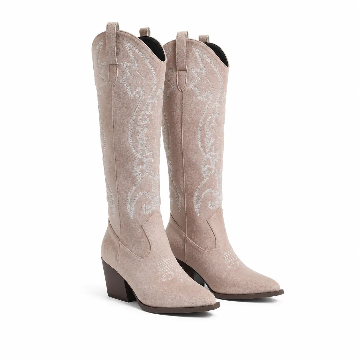 Beige Suede Olimpia Embroidered Leather Boots