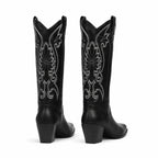 Deep Black Olimpia Embroidered Leather Boots heel detail