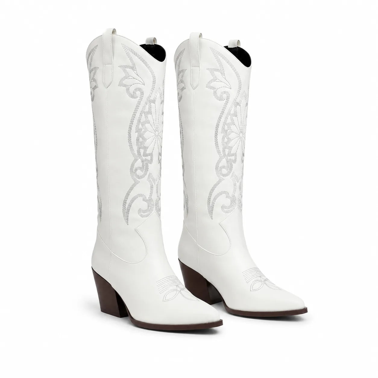 Cream Ivory Olimpia Embroidered Leather Boots