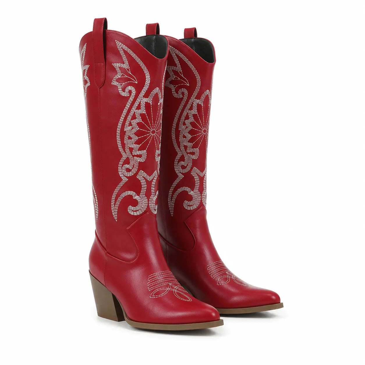 Deep Red Olimpia Embroidered Leather Boots