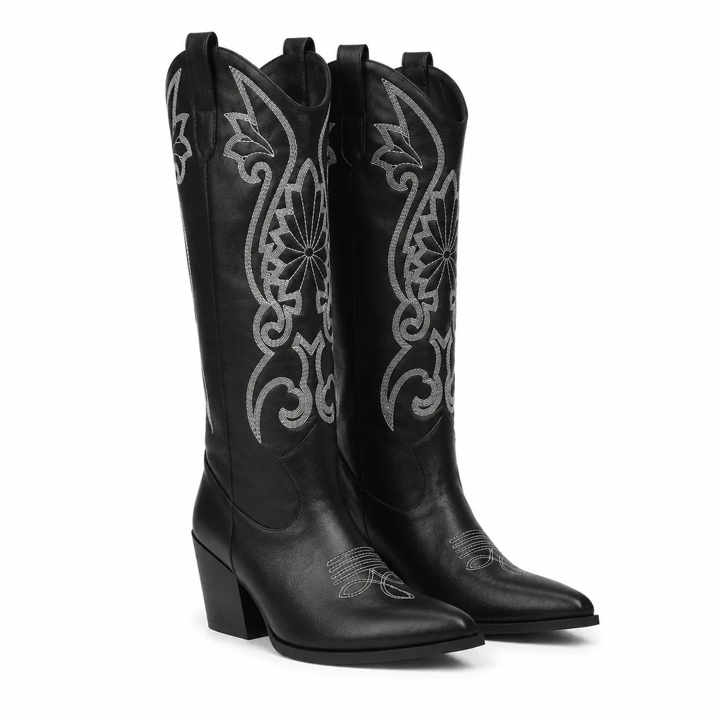 Deep Black Olimpia Embroidered Leather Boots