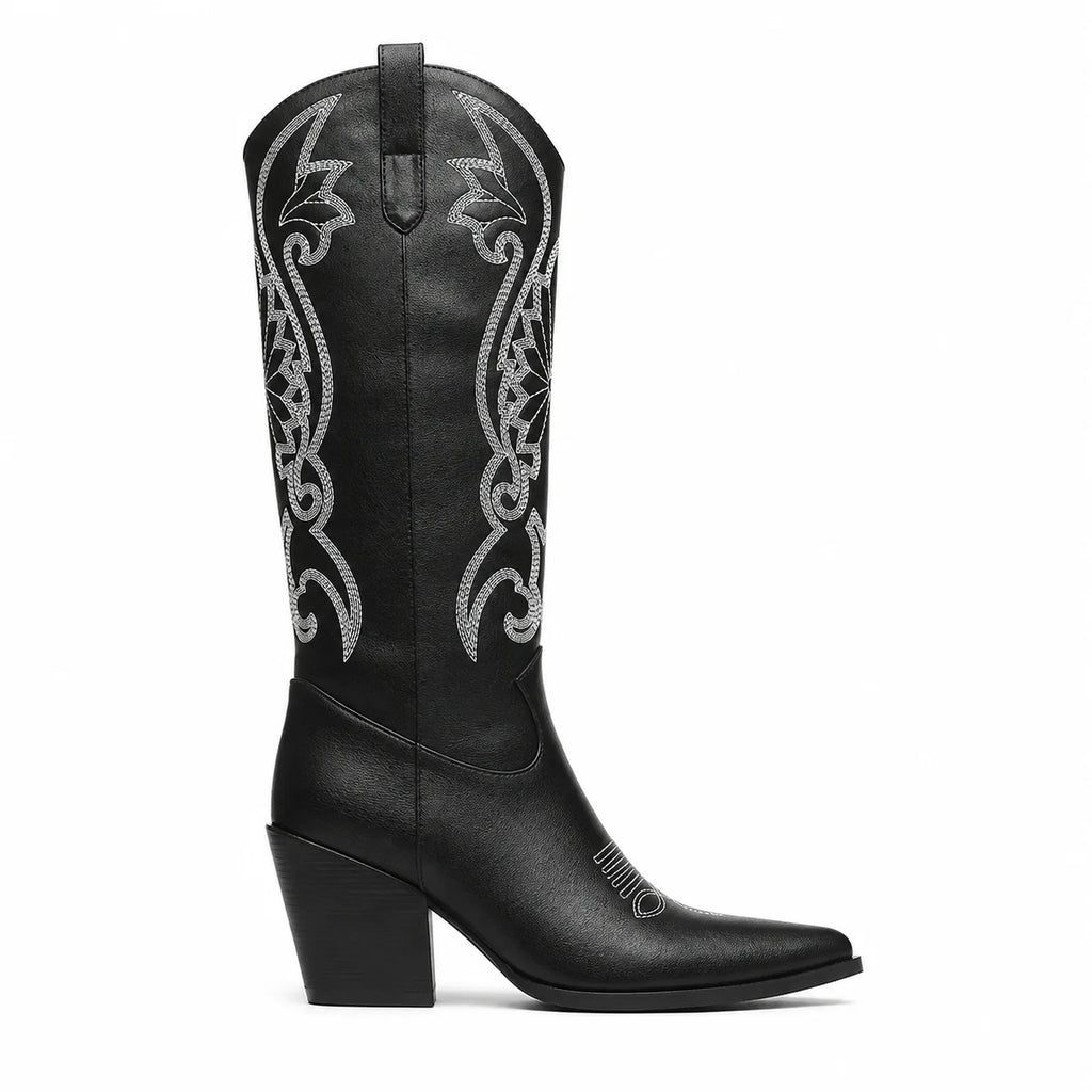 Deep Black Olimpia Embroidered Leather Boots side view