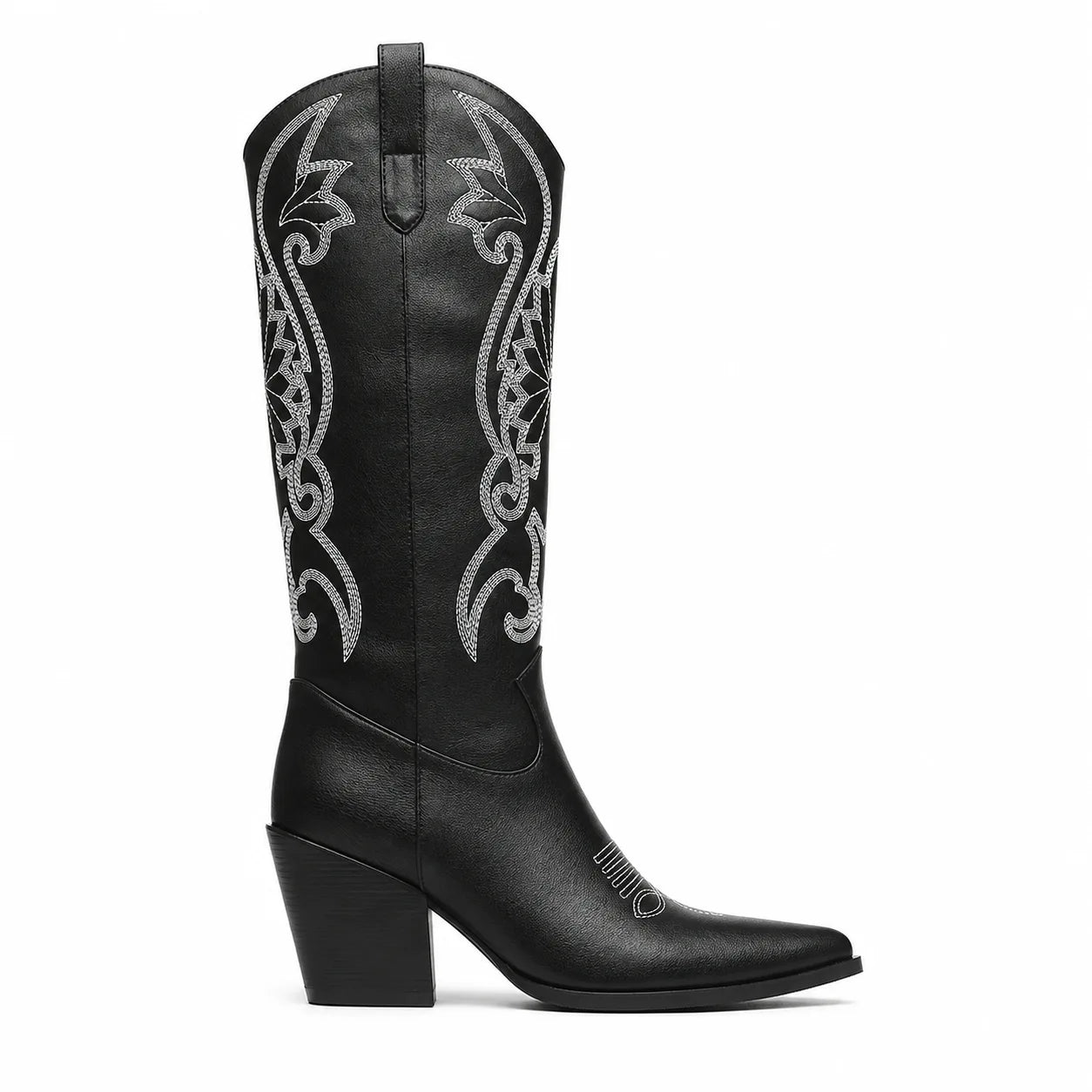 Deep Black Olimpia Embroidered Leather Boots side view