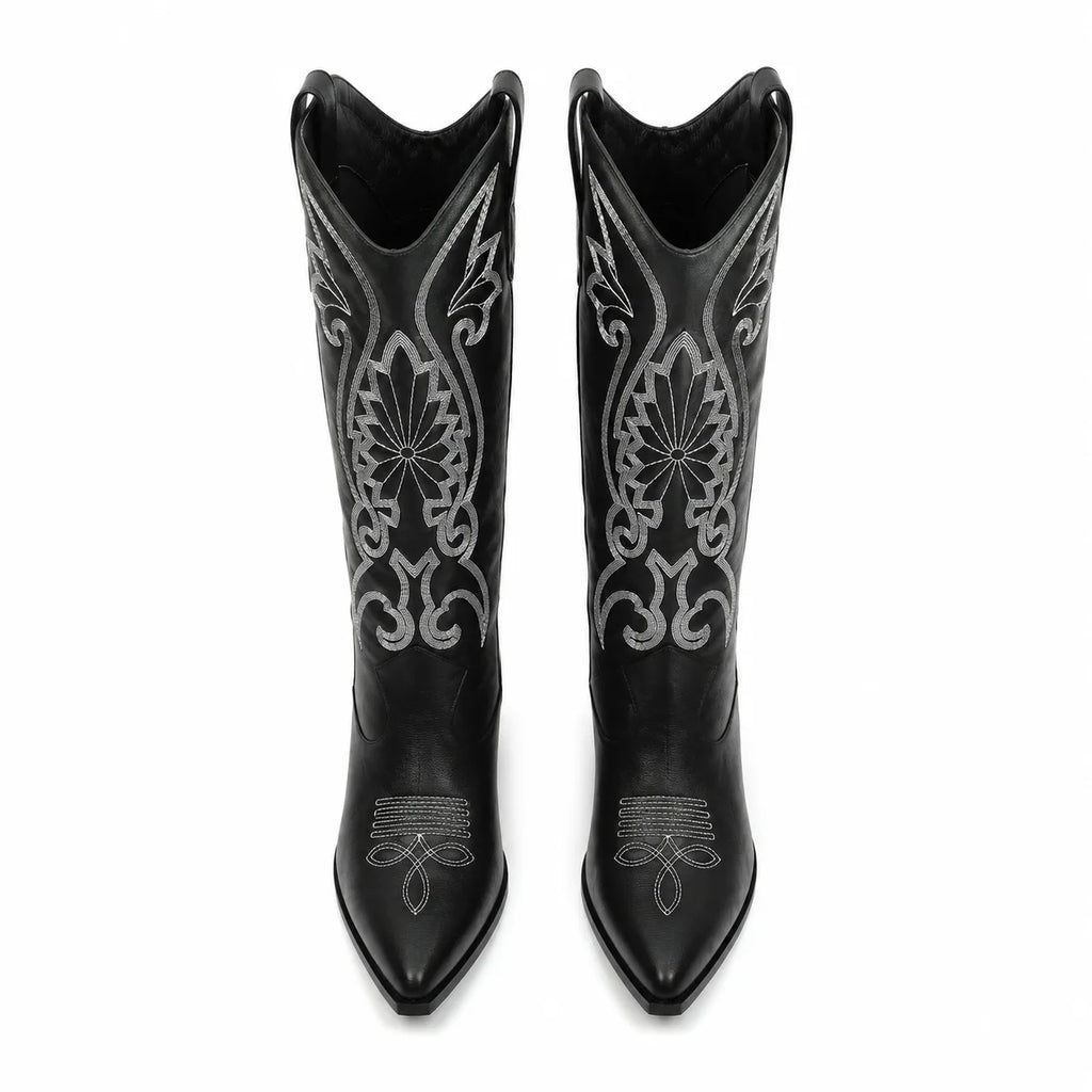 Deep Black Olimpia Embroidered Leather Boots top view