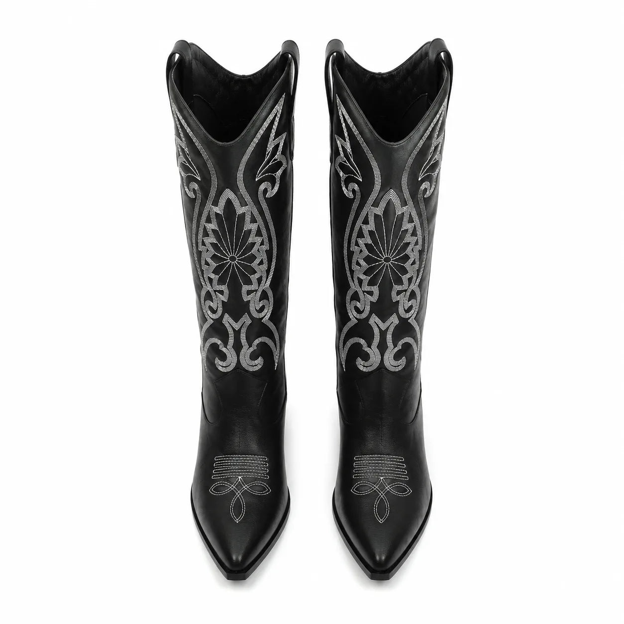 Deep Black Olimpia Embroidered Leather Boots top view