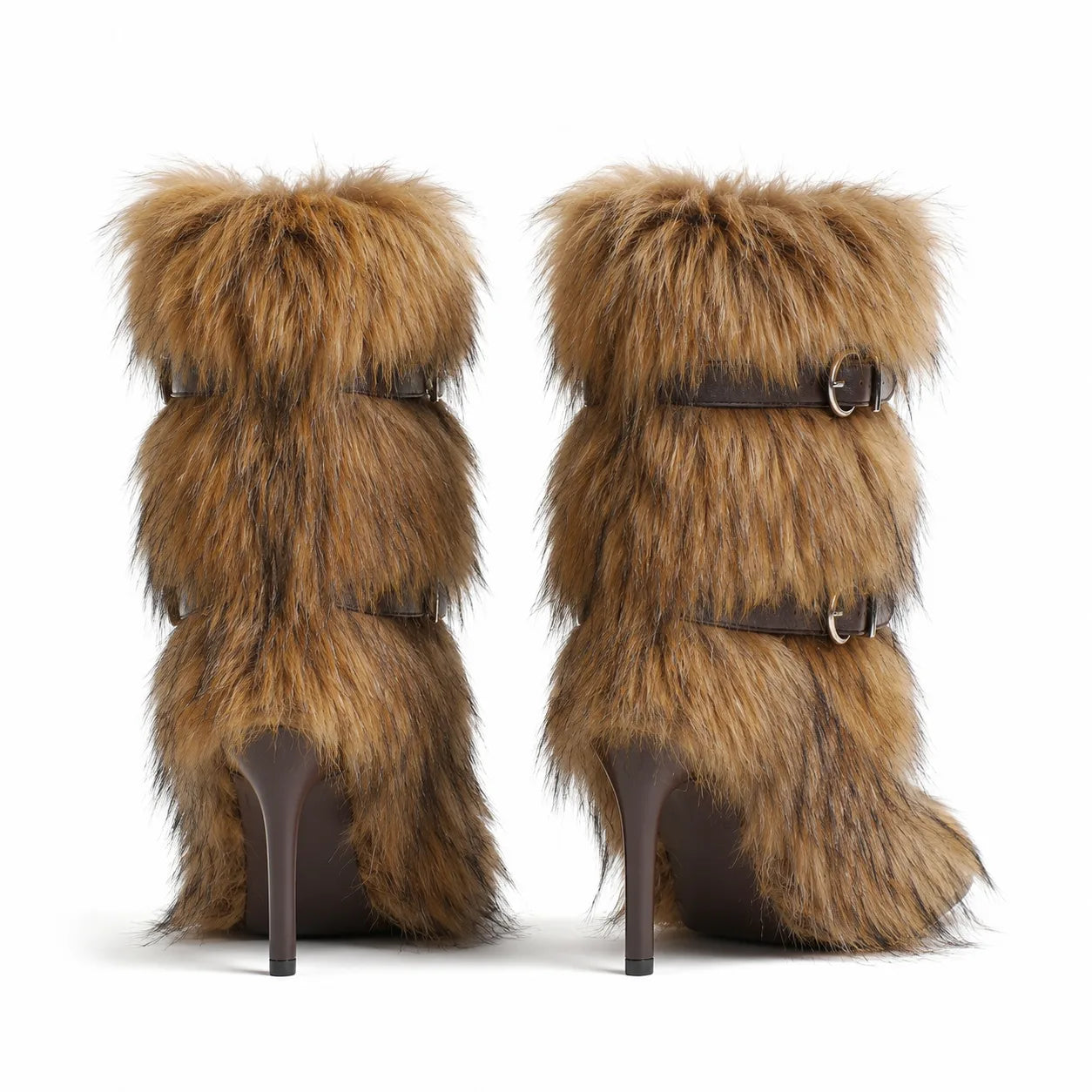 Rich Brown Adriana Buckle Stiletto Boots heel detail
