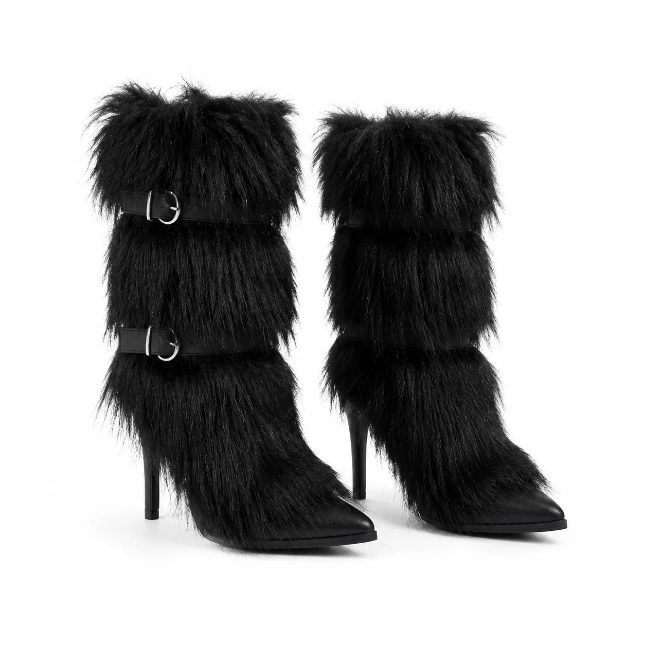 Deep Black Adriana Buckle Stiletto Boots