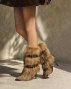 Rich Brown Adriana Buckle Stiletto Boots on-foot view