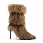 Rich Brown Adriana Buckle Stiletto Boots side view