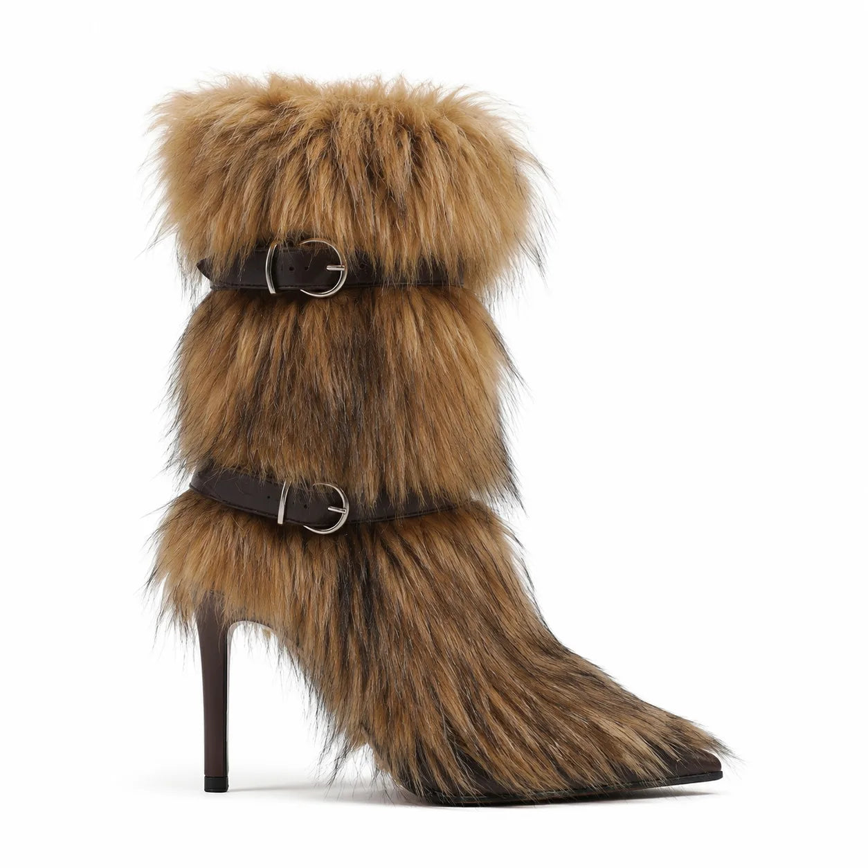 Rich Brown Adriana Buckle Stiletto Boots side view